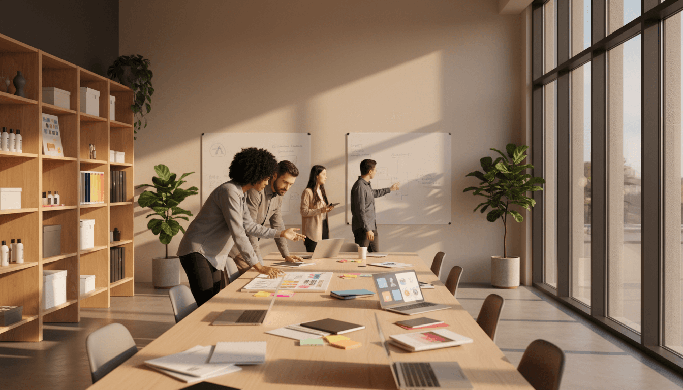 Small business owner and marketing consultant reviewing a plan together